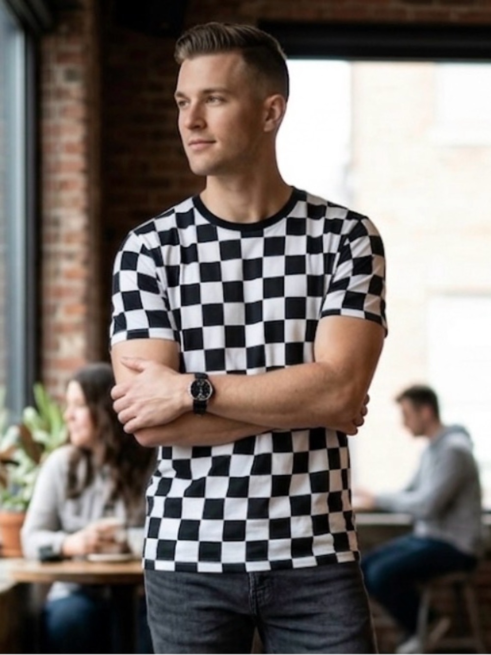 NWT Cat & Jack Boys Black & White Checkerboard T-Shirt XL (14)